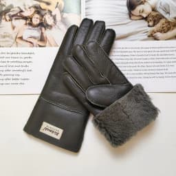 New Women's Fur All-in-One Sheepskin Gloves Leather Color Warm Winter Wool Lining Wind and Cold Gloves