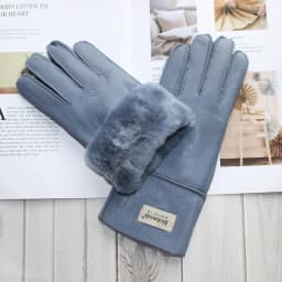 New Women's Fur All-in-One Sheepskin Gloves Leather Color Warm Winter Wool Lining Wind and Cold Gloves