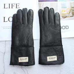 New Women's Fur All-in-One Sheepskin Gloves Leather Color Warm Winter Wool Lining Wind and Cold Gloves