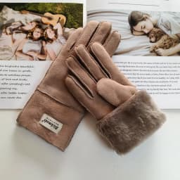 New Women's Fur All-in-One Sheepskin Gloves Leather Color Warm Winter Wool Lining Wind and Cold Gloves