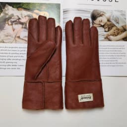 New Women's Fur All-in-One Sheepskin Gloves Leather Color Warm Winter Wool Lining Wind and Cold Gloves