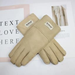 New Women's Fur All-in-One Sheepskin Gloves Leather Color Warm Winter Wool Lining Wind and Cold Gloves