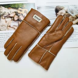 New Women's Fur All-in-One Sheepskin Gloves Leather Color Warm Winter Wool Lining Wind and Cold Gloves