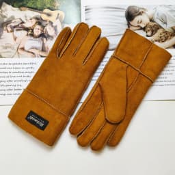 New Women's Fur All-in-One Sheepskin Gloves Leather Color Warm Winter Wool Lining Wind and Cold Gloves