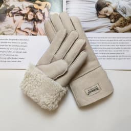 New Women's Fur All-in-One Sheepskin Gloves Leather Color Warm Winter Wool Lining Wind and Cold Gloves