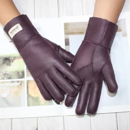 New Women's Fur All-in-One Sheepskin Gloves Leather Color Warm Winter Wool Lining Wind and Cold Gloves