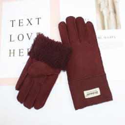 New Women's Fur All-in-One Sheepskin Gloves Leather Color Warm Winter Wool Lining Wind and Cold Gloves