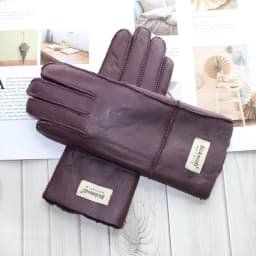 New Women's Fur All-in-One Sheepskin Gloves Leather Color Warm Winter Wool Lining Wind and Cold Gloves