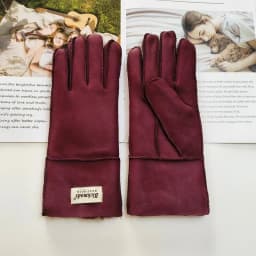 New Women's Fur All-in-One Sheepskin Gloves Leather Color Warm Winter Wool Lining Wind and Cold Gloves