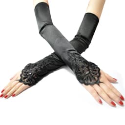 Women Vintage Black Hook Finger 48cm Long Gloves Sexy Fingerless Lace Sequins Satin Party Gloves Wedding Costume Accessories