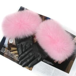 Sheepskin Natural Fox Fur Trimming Gloves Women's Genuine Leather Wrist Warmer Glove Winter Warm Fashion Mittens Fleece Lining