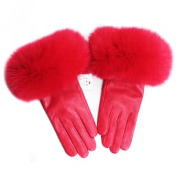Sheepskin Natural Fox Fur Trimming Gloves Women's Genuine Leather Wrist Warmer Glove Winter Warm Fashion Mittens Fleece Lining