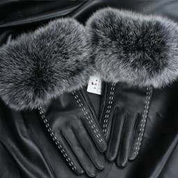 Sheepskin Natural Fox Fur Trimming Gloves Women's Genuine Leather Wrist Warmer Glove Winter Warm Fashion Mittens Fleece Lining
