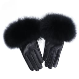 Sheepskin Natural Fox Fur Trimming Gloves Women's Genuine Leather Wrist Warmer Glove Winter Warm Fashion Mittens Fleece Lining