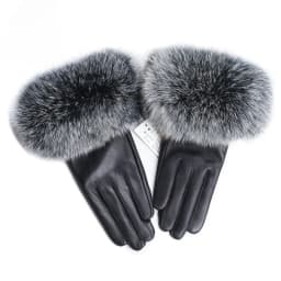 Sheepskin Natural Fox Fur Trimming Gloves Women's Genuine Leather Wrist Warmer Glove Winter Warm Fashion Mittens Fleece Lining