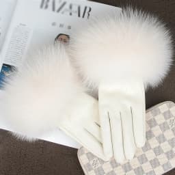 Sheepskin Natural Fox Fur Trimming Gloves Women's Genuine Leather Wrist Warmer Glove Winter Warm Fashion Mittens Fleece Lining
