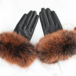 Sheepskin Natural Fox Fur Trimming Gloves Women's Genuine Leather Wrist Warmer Glove Winter Warm Fashion Mittens Fleece Lining