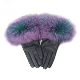 Sheepskin Natural Fox Fur Trimming Gloves Women's Genuine Leather Wrist Warmer Glove Winter Warm Fashion Mittens Fleece Lining