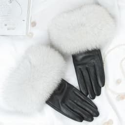 Sheepskin Natural Fox Fur Trimming Gloves Women's Genuine Leather Wrist Warmer Glove Winter Warm Fashion Mittens Fleece Lining