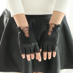 14CM Women's Faux Leather Half Finger Gloves Lace Trim Lace-up Straps Short Gothic Sexy Nightclub Pole Dance Stage Performance