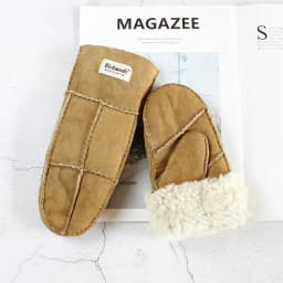 Sheepskin Fur Gloves Women's Winter Cold Warm Men's Leather Thicken Mittens Hand Sewn Black Sheepskin Wool