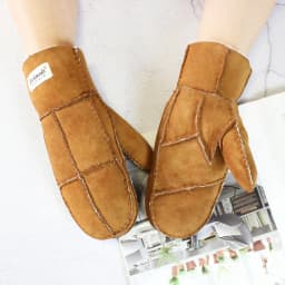 Sheepskin Fur Gloves Women's Winter Cold Warm Men's Leather Thicken Mittens Hand Sewn Black Sheepskin Wool