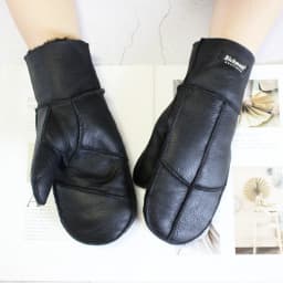 Sheepskin Fur Gloves Women's Winter Cold Warm Men's Leather Thicken Mittens Hand Sewn Black Sheepskin Wool