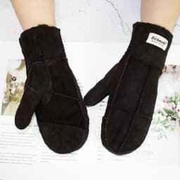 Sheepskin Fur Gloves Women's Winter Cold Warm Men's Leather Thicken Mittens Hand Sewn Black Sheepskin Wool