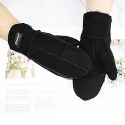 Sheepskin Fur Gloves Women's Winter Cold Warm Men's Leather Thicken Mittens Hand Sewn Black Sheepskin Wool