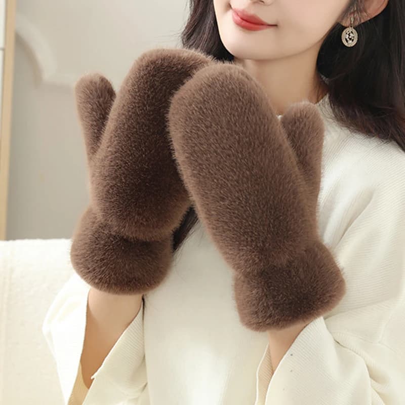 Women Winter Keep Warm Thickened Solid Hairy Smooth Soft Gloves Fashion Personality Cute Lovely Sweety Windproof Mittens