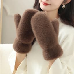 Women Winter Keep Warm Thickened Solid Hairy Smooth Soft Gloves Fashion Personality Cute Lovely Sweety Windproof Mittens