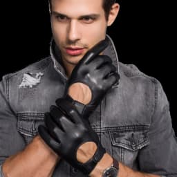 Men's Genuine Leather Gloves Locomotive Driving Gloves Lmported Sheepskin Touch Screen Winter Black Gloves