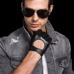 Men's Genuine Leather Gloves Locomotive Driving Gloves Lmported Sheepskin Touch Screen Winter Black Gloves