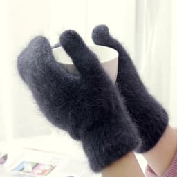 Women Winter Keep Warm Plus Cashmere Velvet Thicken Elasticity Full Fingers Mittens Gloves Imitation Rabbit Fur Knitted Wool