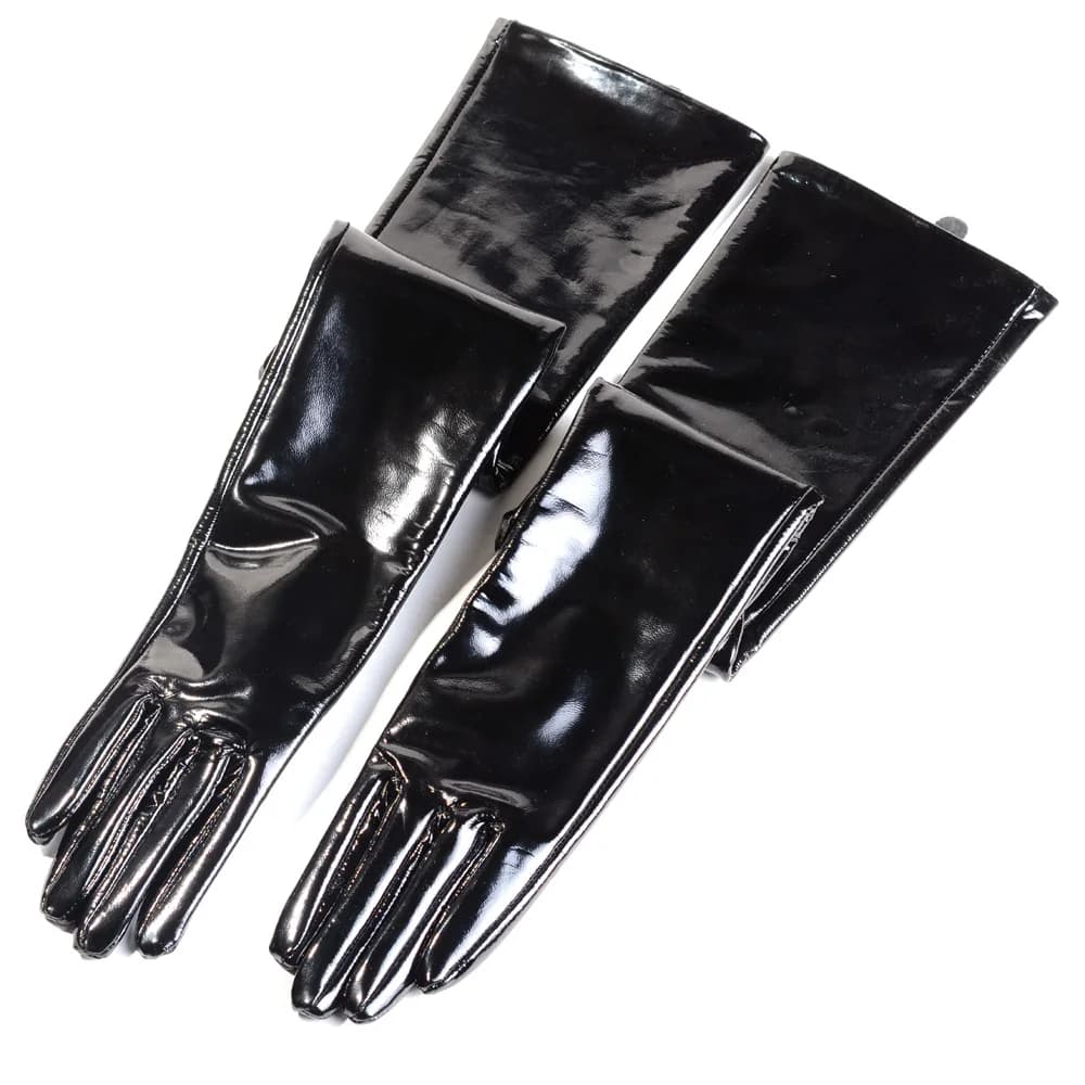 40 50 60 70 80cm Women's Ladies Real Patent Leather Shiny Black Overlength Party Evening Opera/Long Gloves