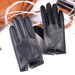 Men's Male 100% Real Leather Sheep Skin shrink Wrist Unlined Tactical Wrist Button Military Short Gloves