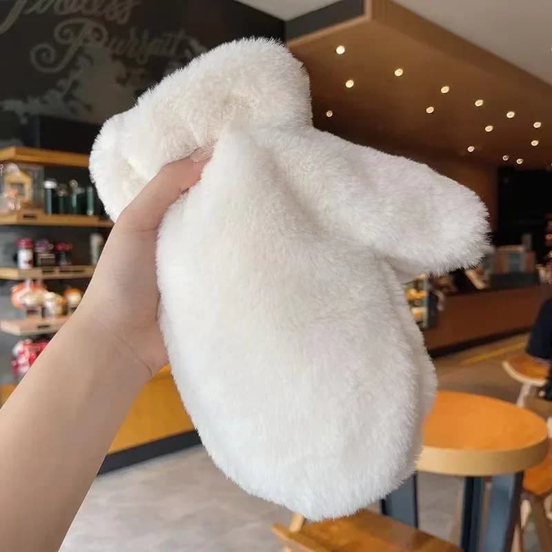 Elegant Thicken Plush Soft Winter Fingerless Gloves Women Warm Fur Mittens Cold Protection Velvet lining Outdoor Fluffy Gloves