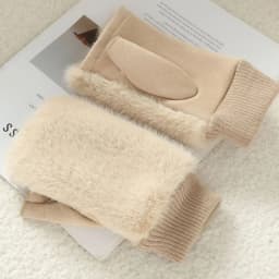 Imitation of Fox Fur Soft Women Winter Suede Cute Lovely Sweety Keyboard Works Keep Warm Half Finger Gloves Thickened