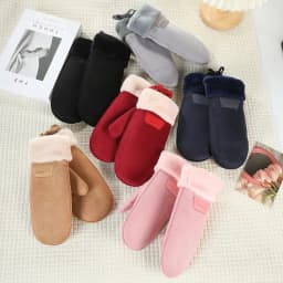 Suede Mittens Women Winter Keep Warm Thickened Hanging Rope Gloves Cute Lovely Sweety Windproof Outdoor Drive Cycling