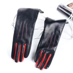 Long Gloves Women European/American Fashion Genuine Leather Thin Contrast Color Lambskin Mittens Female Lined Two Tone Luvas