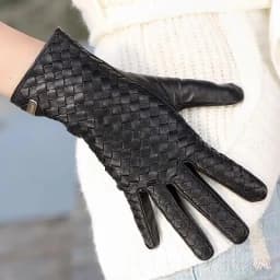 Women's Genuine Leather Gloves Female Handmade Woven Elegant Sheepskin Gloves Fashion Trend Nylon Lined L118NN-1