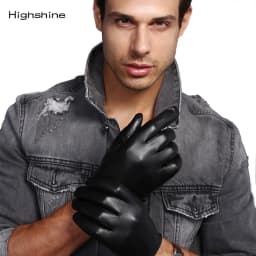 Mens Genuine Leather Gloves Male Soft Goatskin Thin Fashion Casual Driving gloves Warm Winter Touch Screen short Wrist gloves