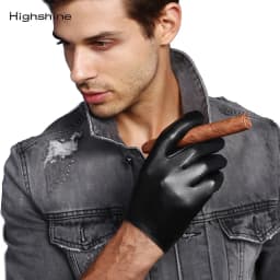 Mens Genuine Leather Gloves Male Soft Goatskin Thin Fashion Casual Driving gloves Warm Winter Touch Screen short Wrist gloves