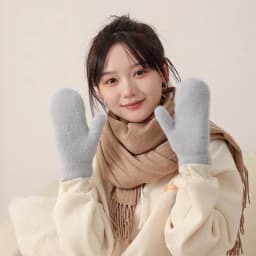 Women Winter Mink Down Gloves Female Plus Velvet Thicken Knitting Warm Mittens Youth Student Girl Cute Soft Elastic Gloves