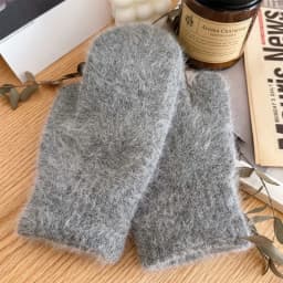 Winter Lolita Style Full Finger Warm Knitted Gloves Korean Female Kawaii Plush Thicken Windproof Mittens