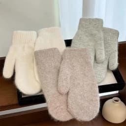Winter Lolita Style Full Finger Warm Knitted Gloves Korean Female Kawaii Plush Thicken Windproof Mittens