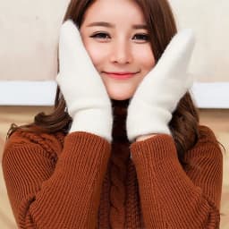 Winter Lolita Style Full Finger Warm Knitted Gloves Korean Female Kawaii Plush Thicken Windproof Mittens