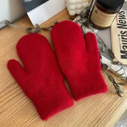 Winter Lolita Style Full Finger Warm Knitted Gloves Korean Female Kawaii Plush Thicken Windproof Mittens