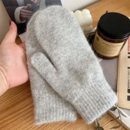 Winter Lolita Style Full Finger Warm Knitted Gloves Korean Female Kawaii Plush Thicken Windproof Mittens