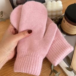 Winter Lolita Style Full Finger Warm Knitted Gloves Korean Female Kawaii Plush Thicken Windproof Mittens